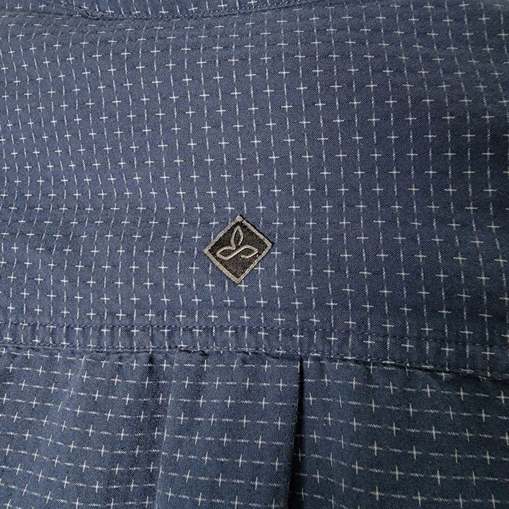 prAna Men’s Short Sleeve Button Up Shirt Blue Geometric‎ Print Casual Size XL - Picture 5 of 8